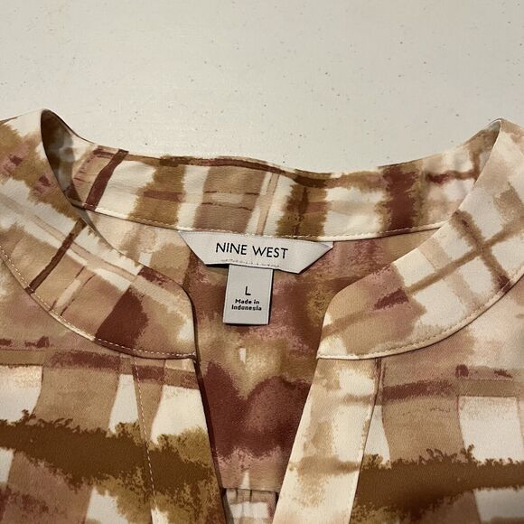 Nine West Size Large Smocked Puff Sleeve Popover Top Women NWT - Picture 4 of 9